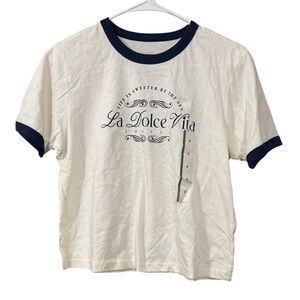 Dolce Vita Cream and Navy Short Sleeve Tee